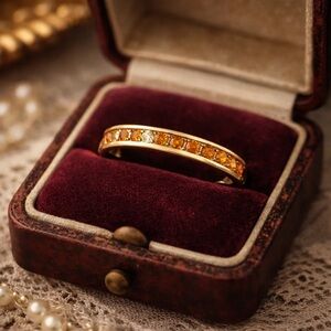 925 Orange Sapphire Wedding Band. Size 7